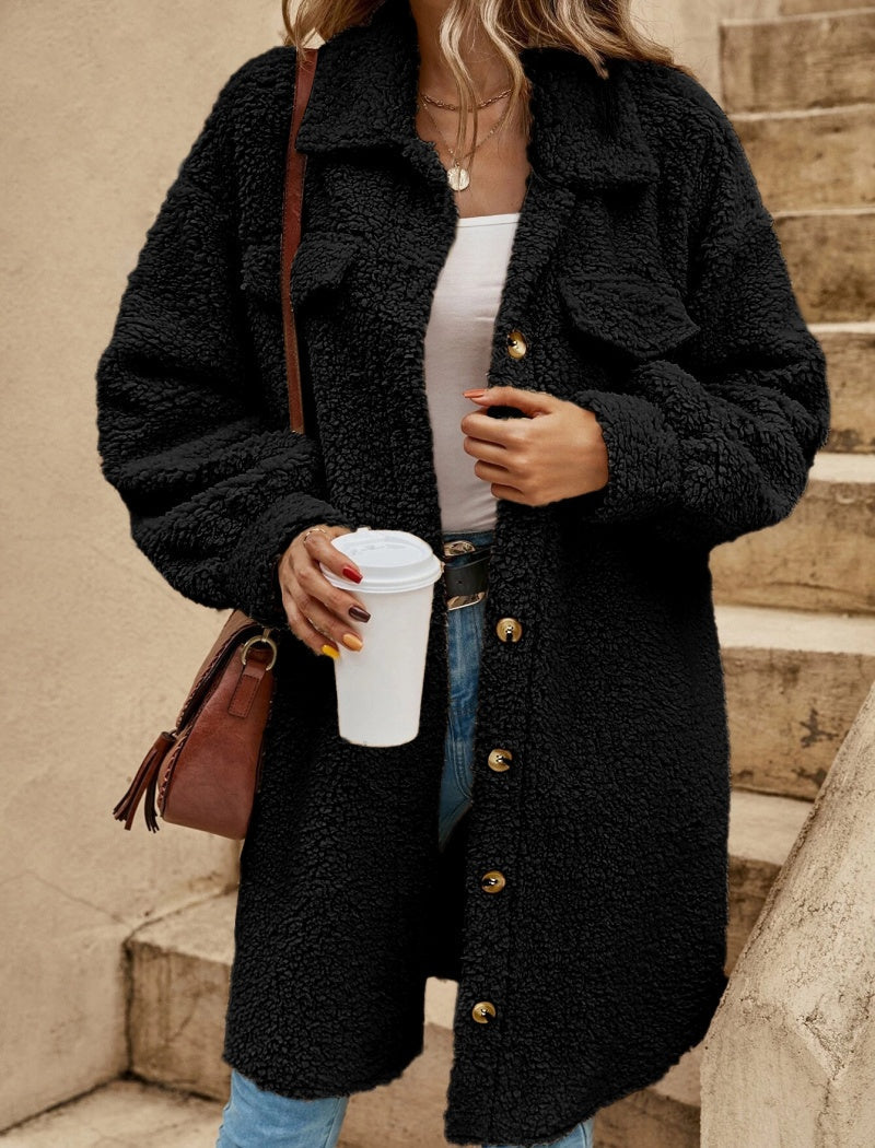 Button-Up Fuzzy Collar Coat