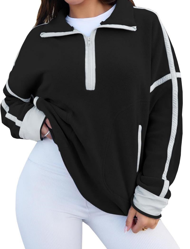 Long-Sleeve Mock Neck Color-Blocked Top