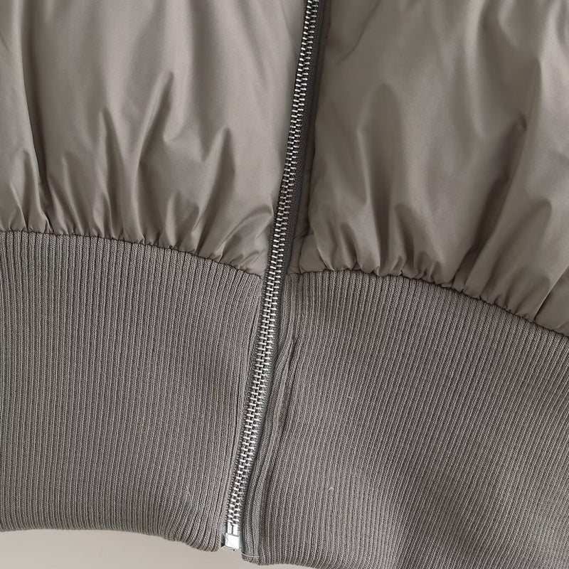 Cropped Puffer Jacket with Ribbed Hem