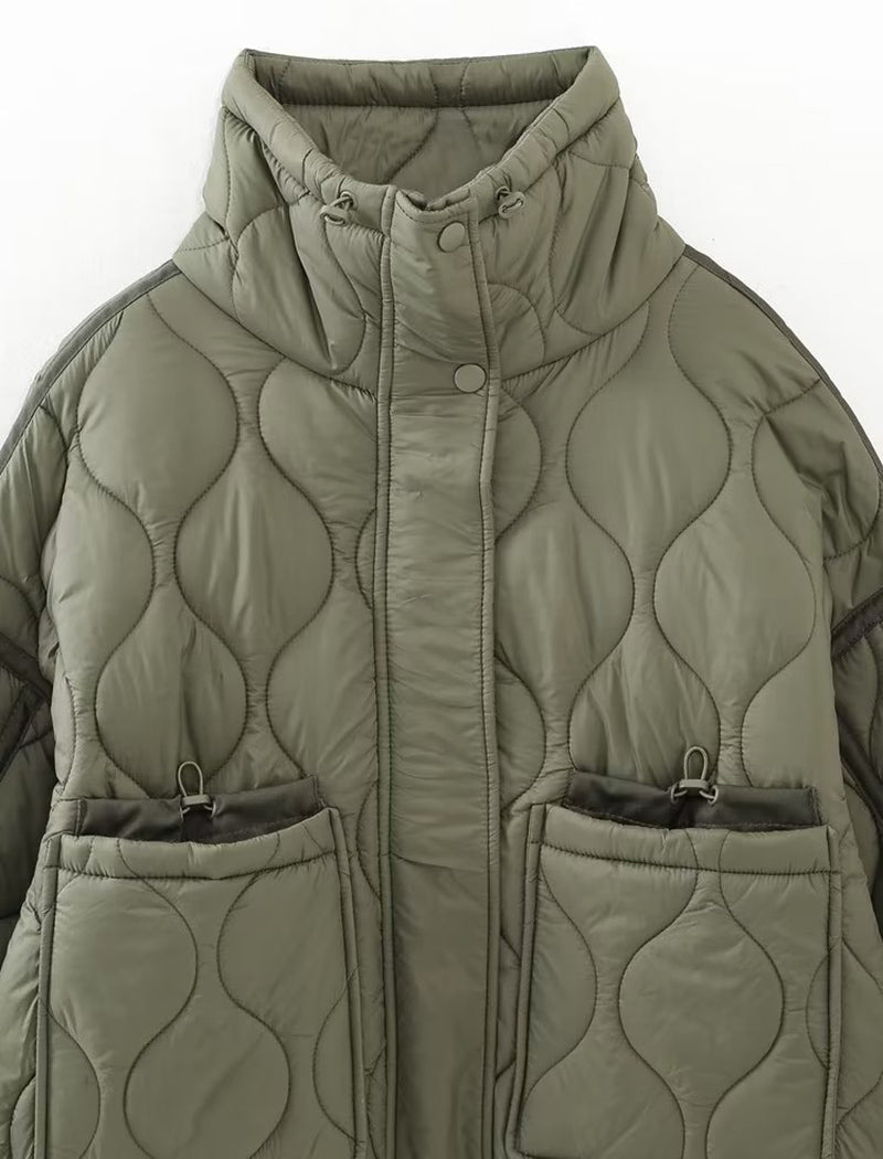 Quilted High-Collar Oversized Jacket