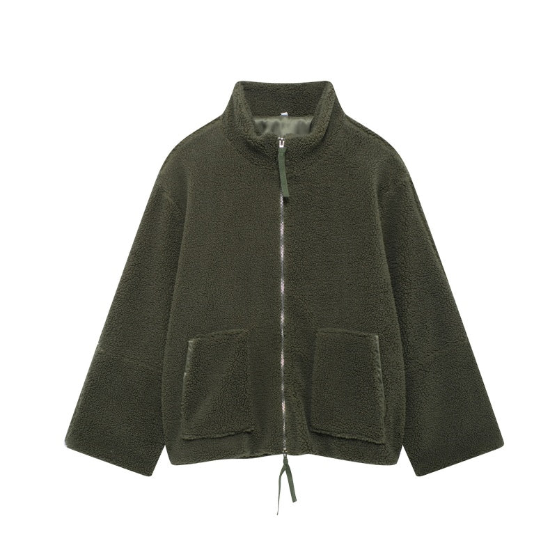 Zip-Up Teddy Jacket with Oversized Fit