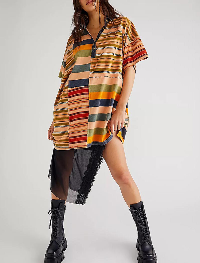 Striped Patchwork Oversized Mini Dress