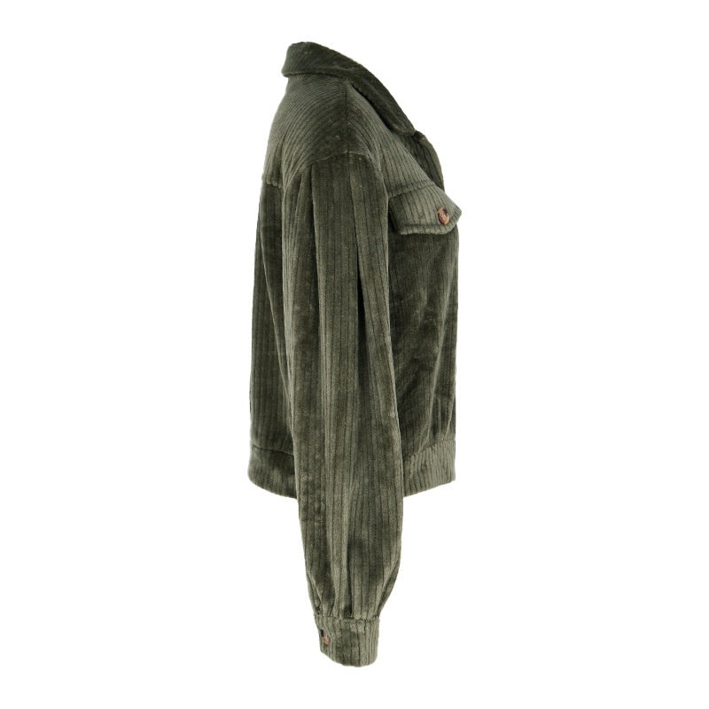Cropped Corduroy Button-Up Jacket