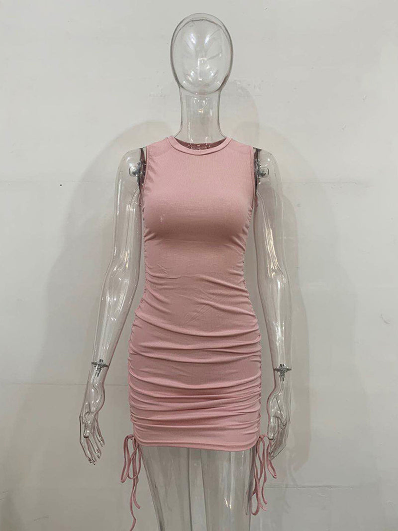 Drawstring Ruched Bodycon Mini Dress