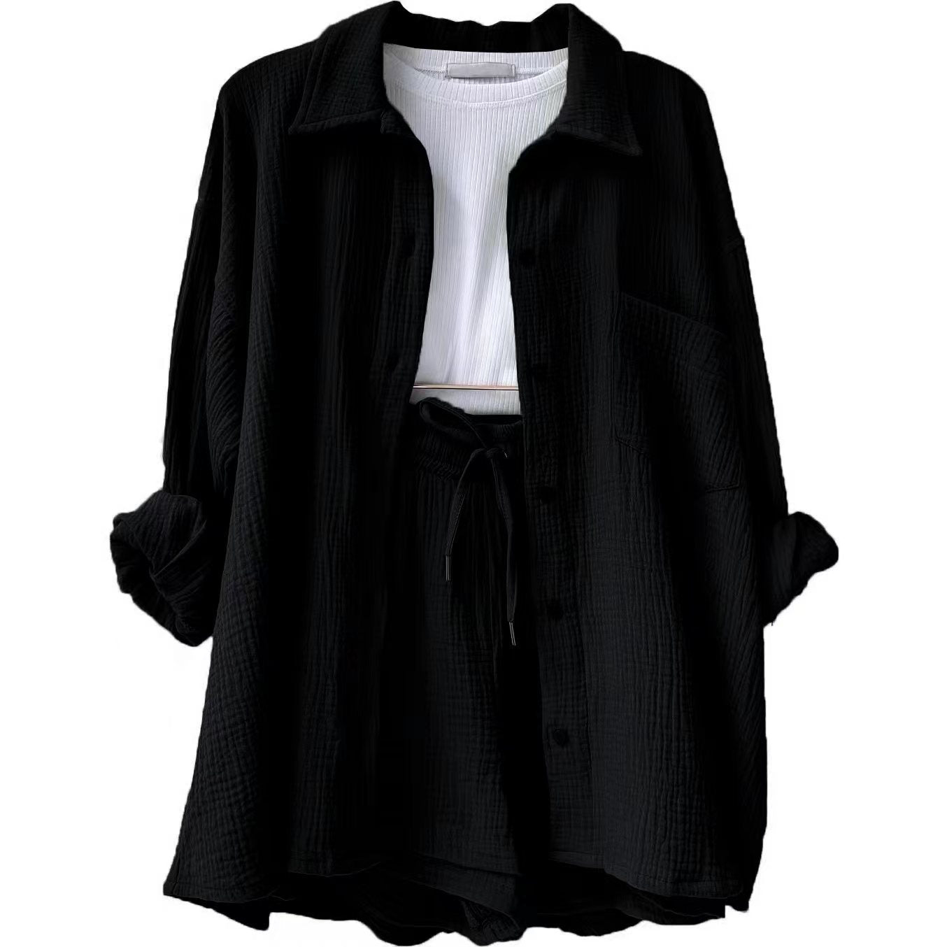 Casual Shirt and Drawstring Shorts Set