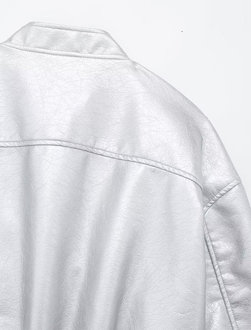 Metallic Zip-Up Cropped Bomber Jacket