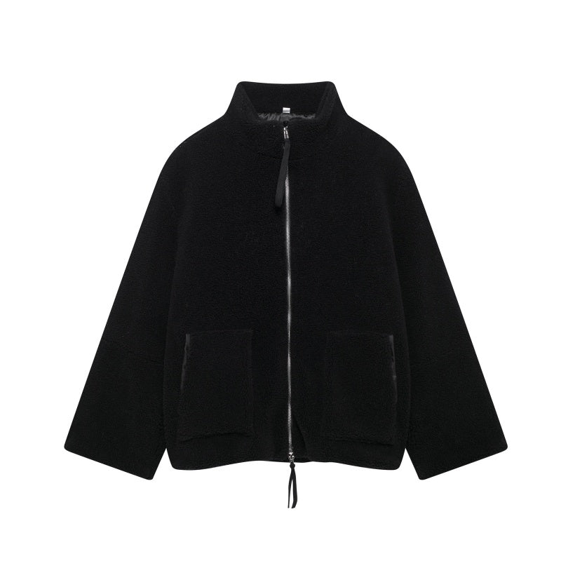 Zip-Up Teddy Jacket with Oversized Fit