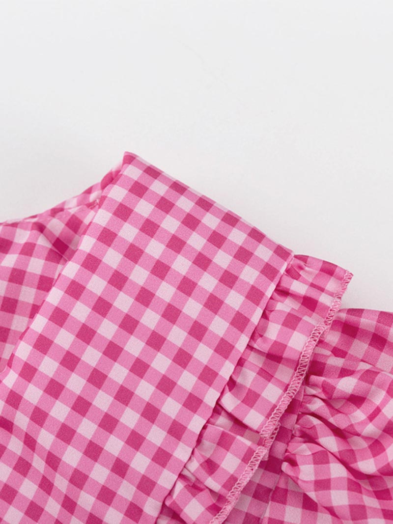 Plaid Puff Sleeve V-Neck Mini Dress