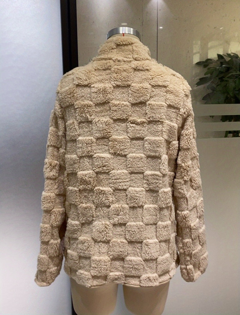 Checkered Texture Zip-Up Jacket