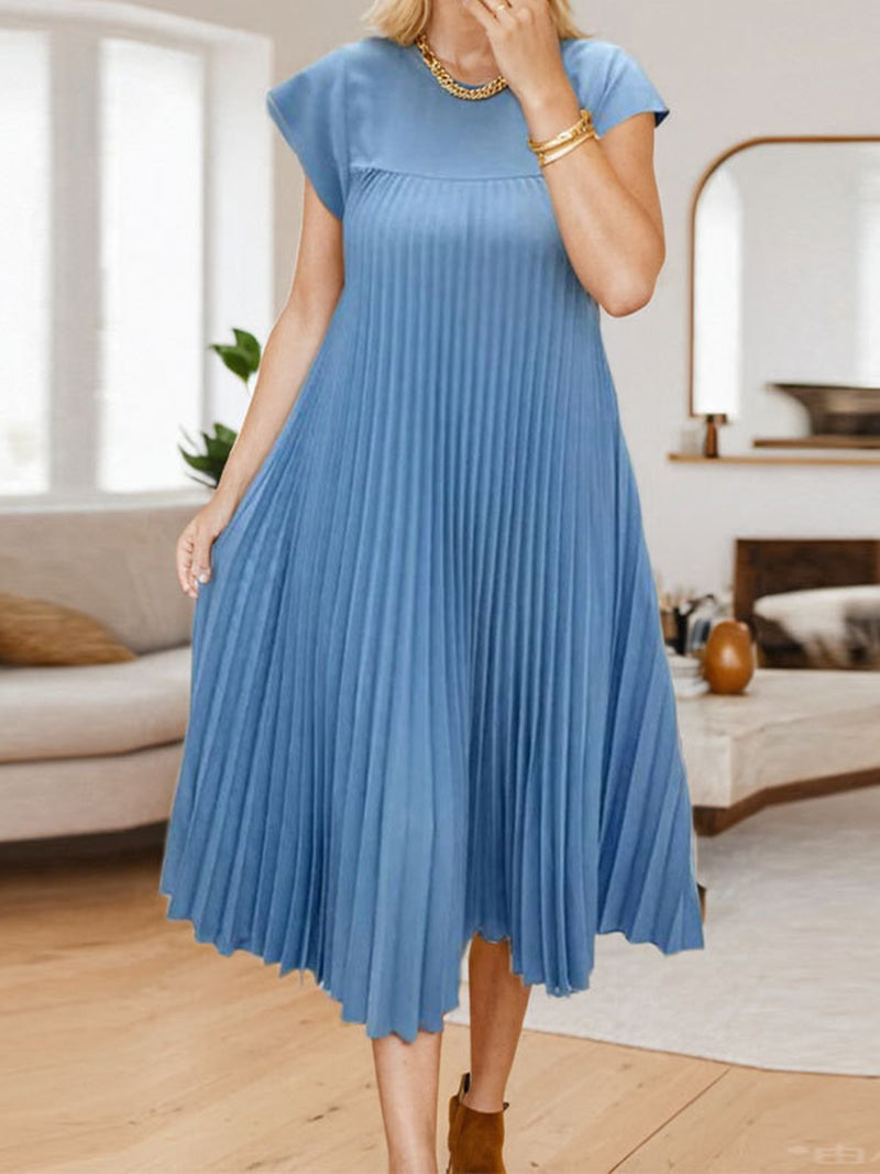 Pleated Cap-Sleeve Maxi Dress