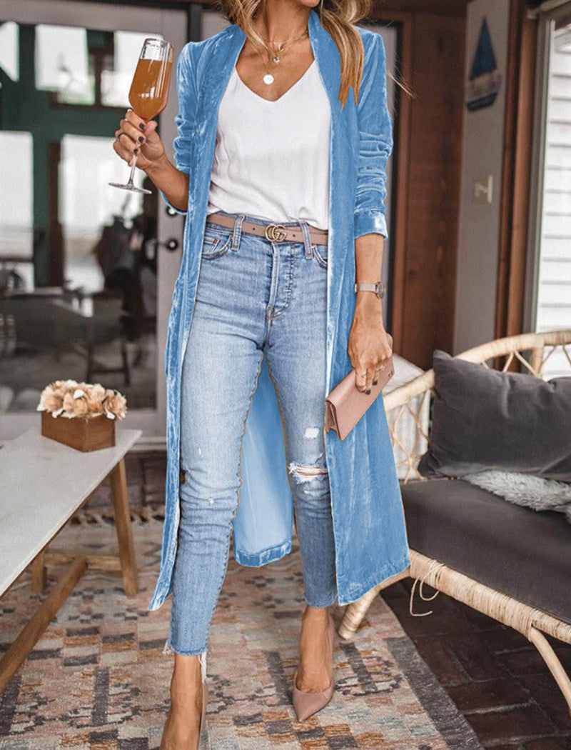 Loose-Fit Velvet Stretch Long Coat