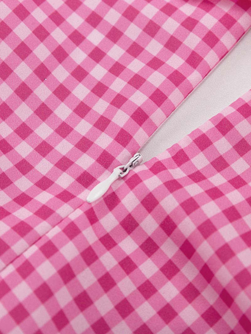 Plaid Puff Sleeve V-Neck Mini Dress