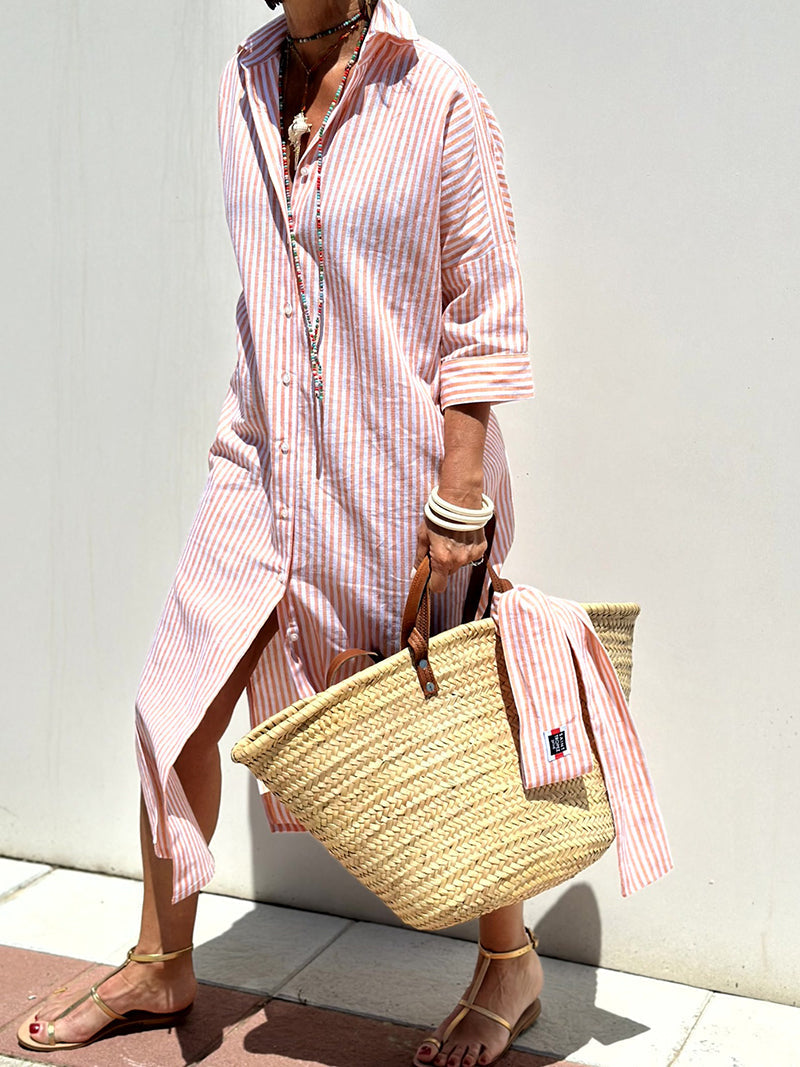 Striped Button-Up Shirt Dress