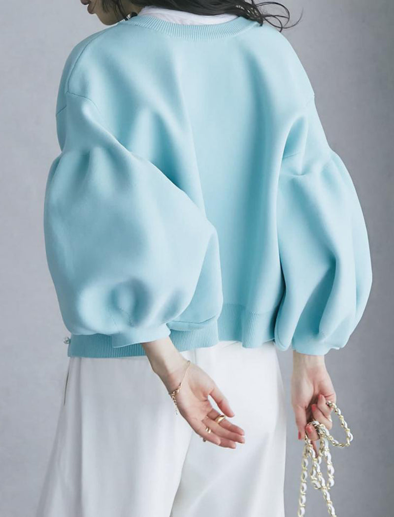 Loose Balloon Sleeve Knit Short Jacket