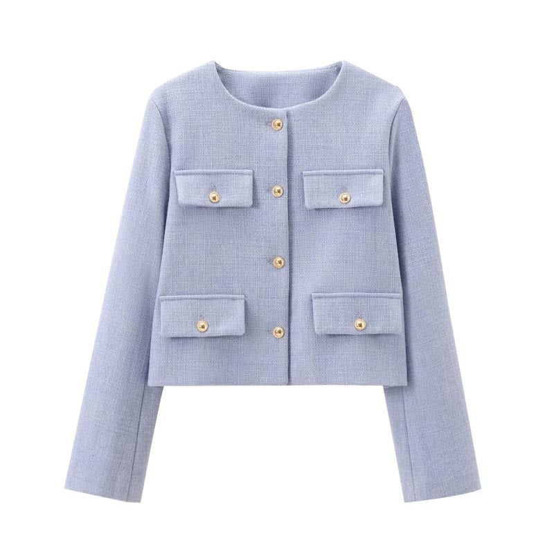 Pocket Front Cropped Button-Up Jacket