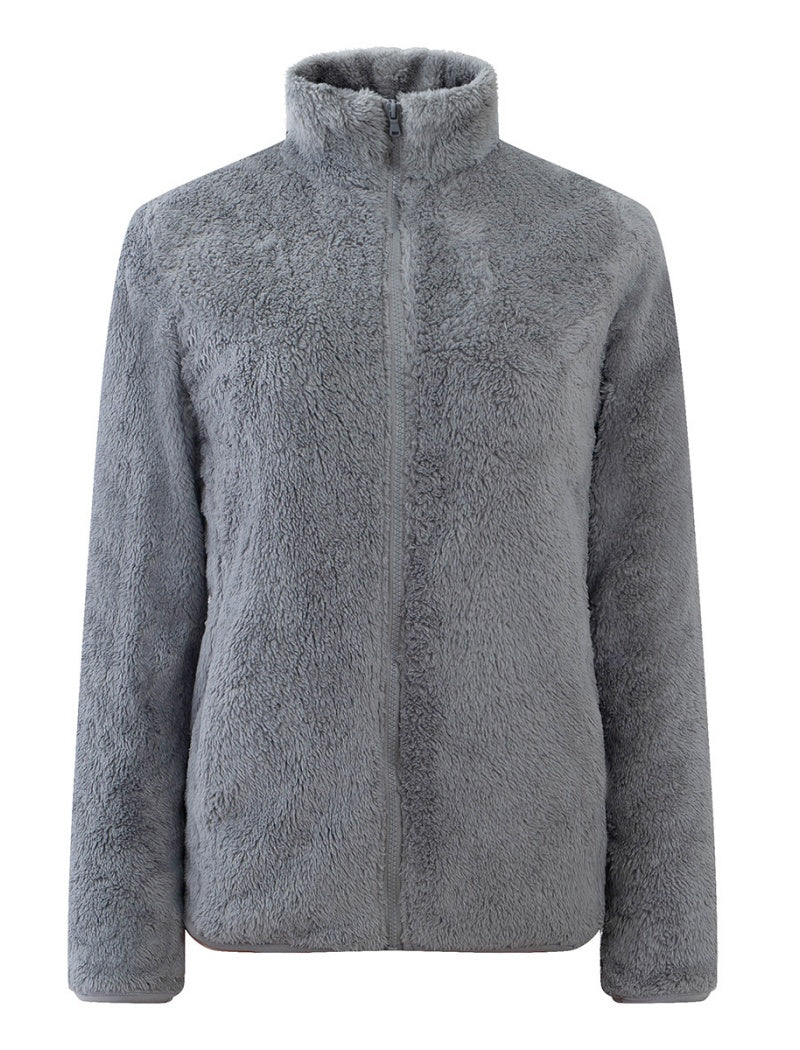 Fleece Zip-Up Jacket with Stand Collar