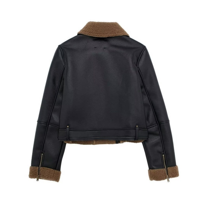 Contrast Collar Moto Jacket