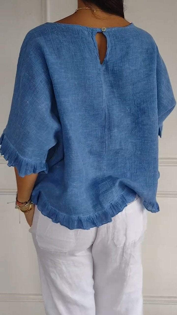 Cotton-Linen Relaxed Short Sleeve Shirt | Casual Summer Top