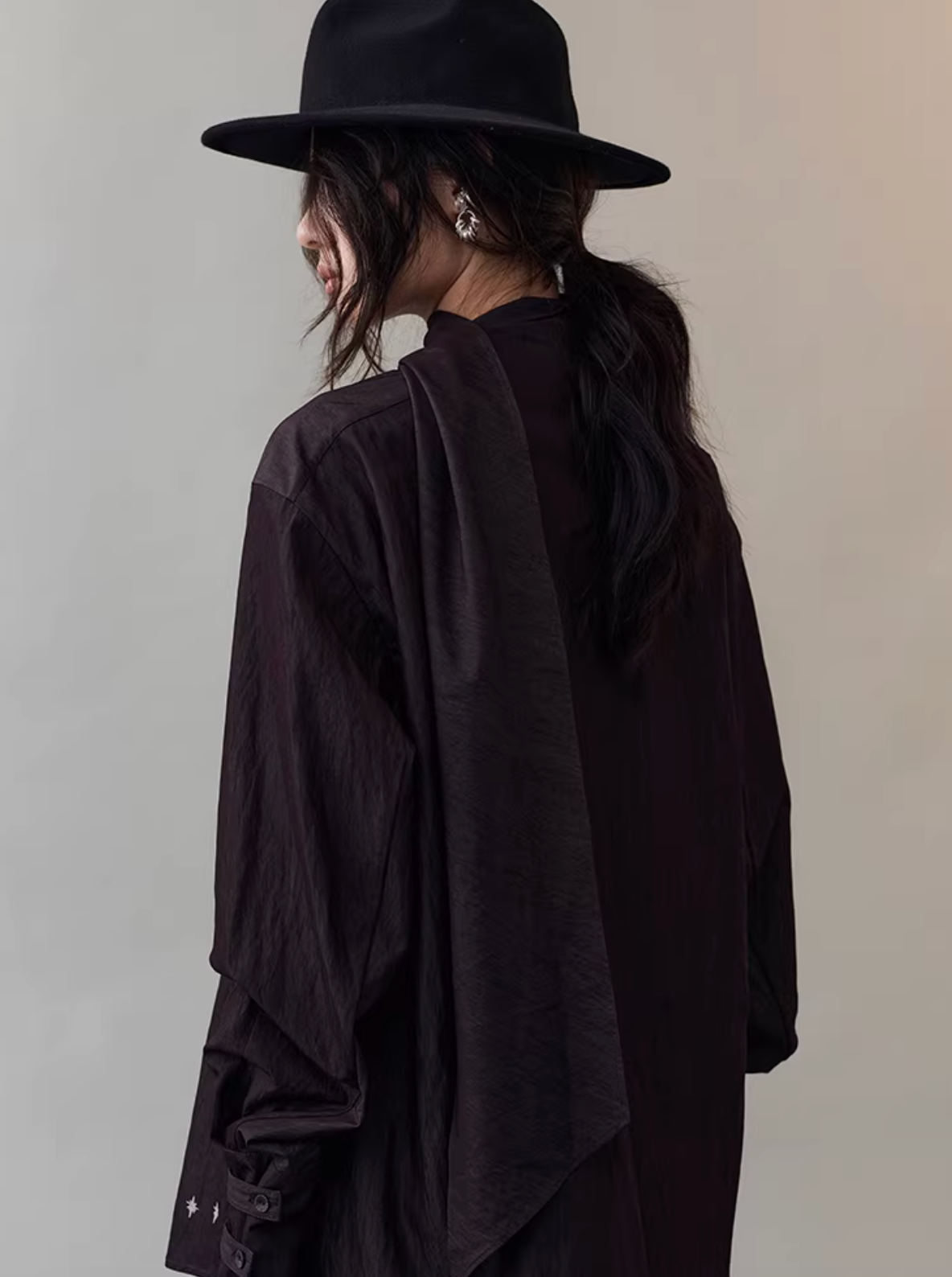 Celestial Embroidered Scarf-Collar Sculptural Shirt