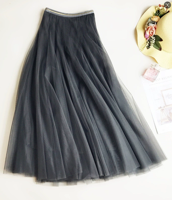 Elastic Waist Midi Tulle Skirt