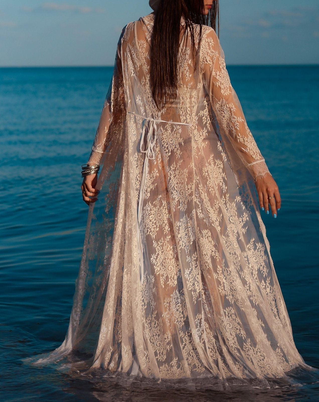 Lace-Trim Sun Protection Beach Maxi Cover-Up | Summer Resort Dress