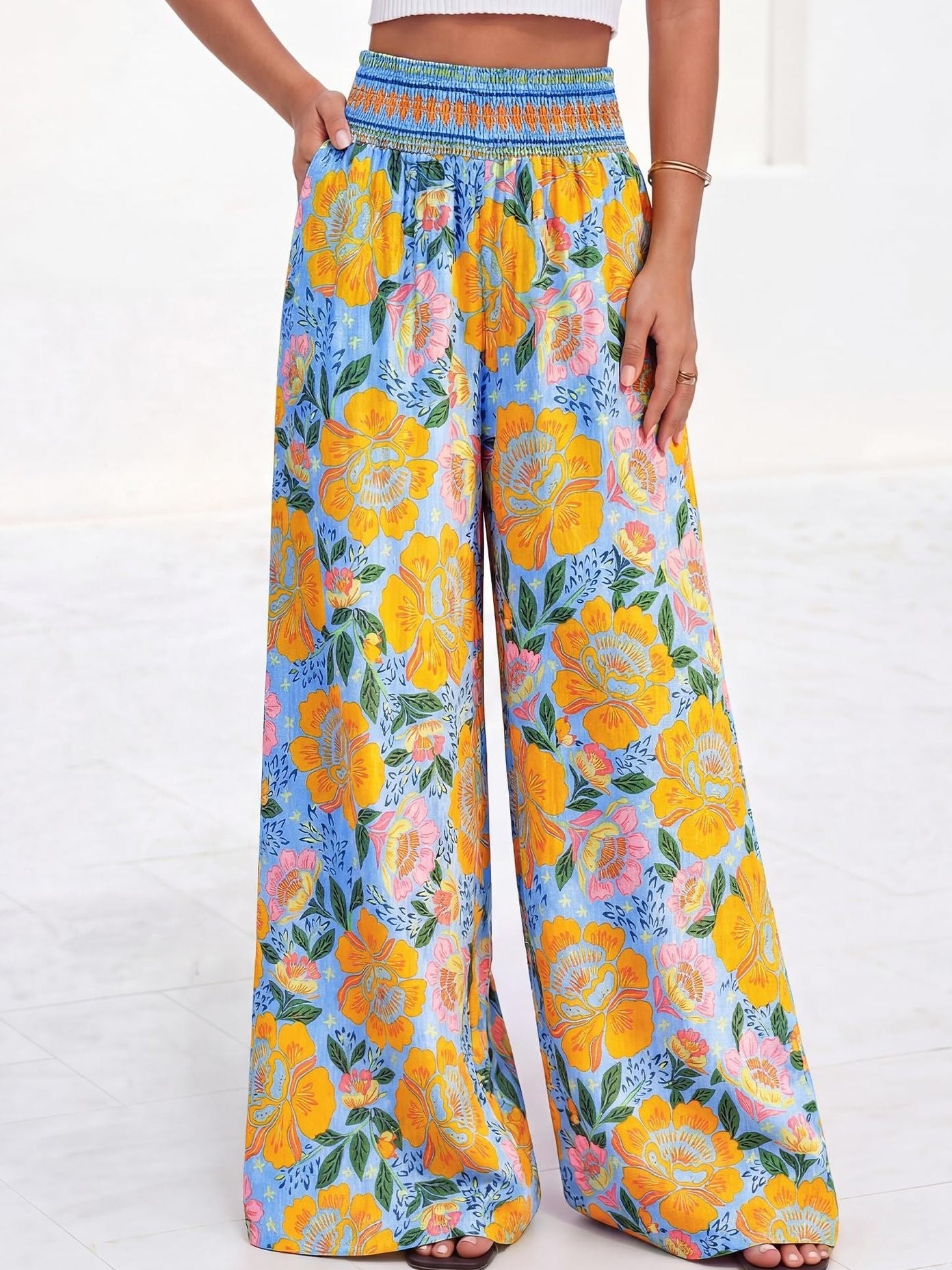Printed High-Waist Wide-Leg Pants | Casual Comfortable Travel Trousers