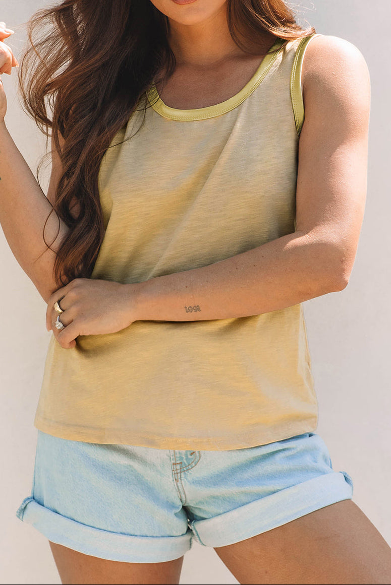 Tan Metallic Sheen Edge Scoop Neck Tank Top
