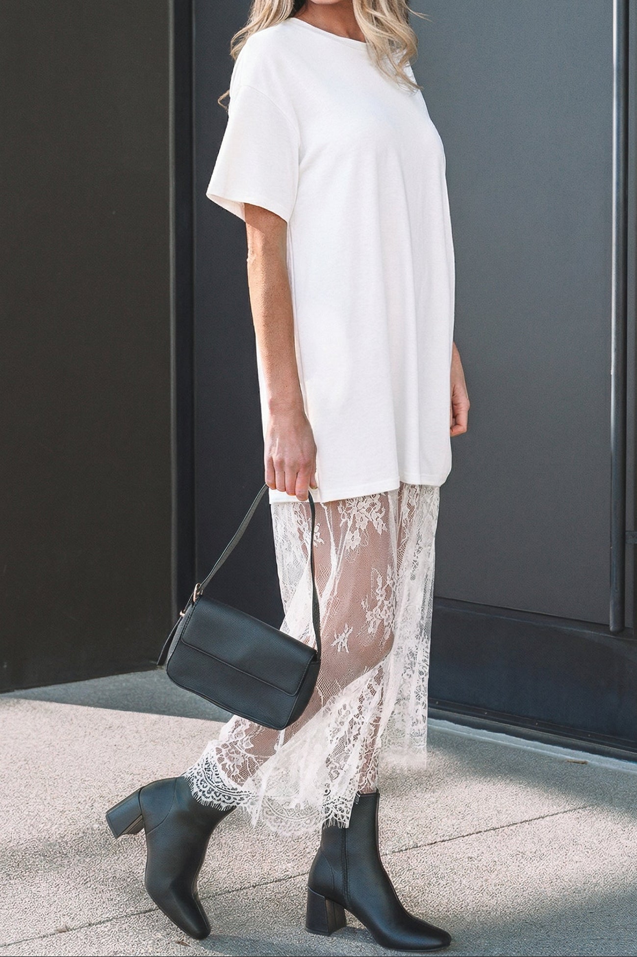 White Floral Patchwork Short Sleeve T Shirt Loose Maxi Dress