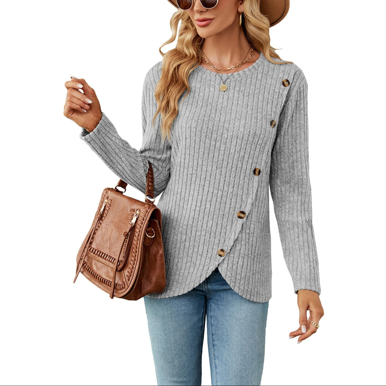 Brushed Rayon Crew Neck Tulip Hem Long Sleeve Top | Soft Layering Boutique Top