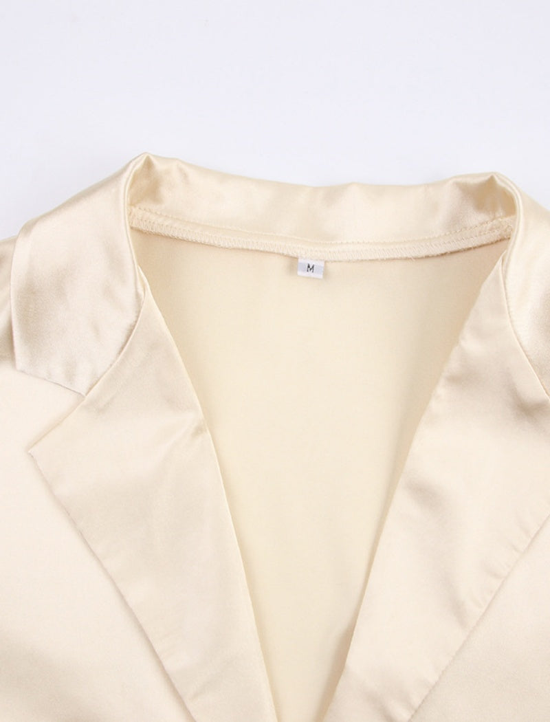 Satin Lounge Set with Button-Up Shirt and Shorts
