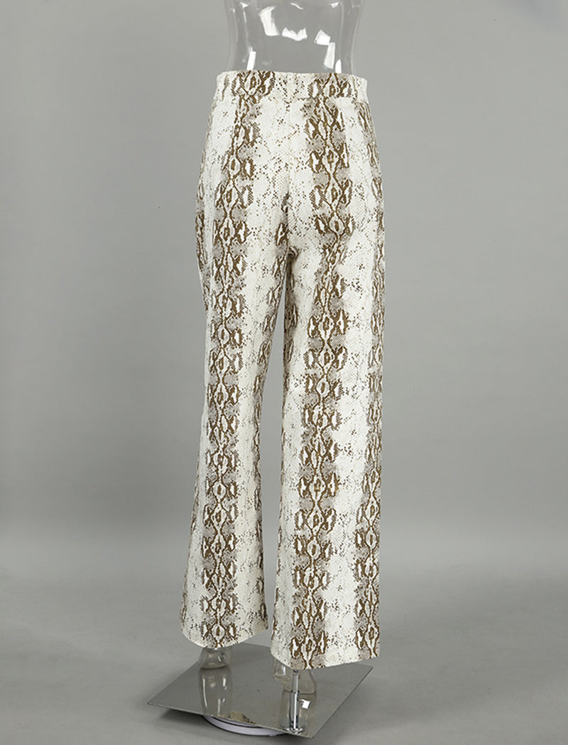 Snake Print Straight-Leg Stretch High-Waisted Pants