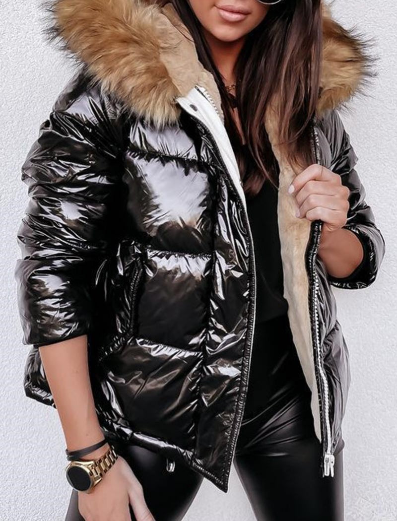 Metallic Hooded Puffer Jacket