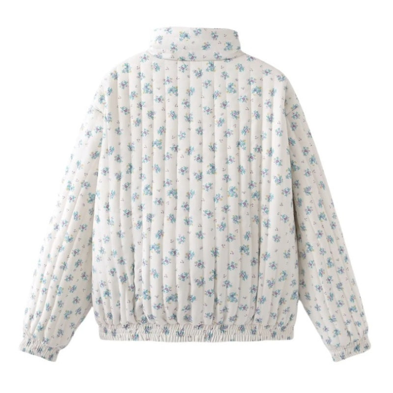 Floral Print Zip-Up Jacket with Elastic Hem