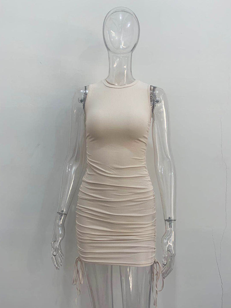 Drawstring Ruched Bodycon Mini Dress