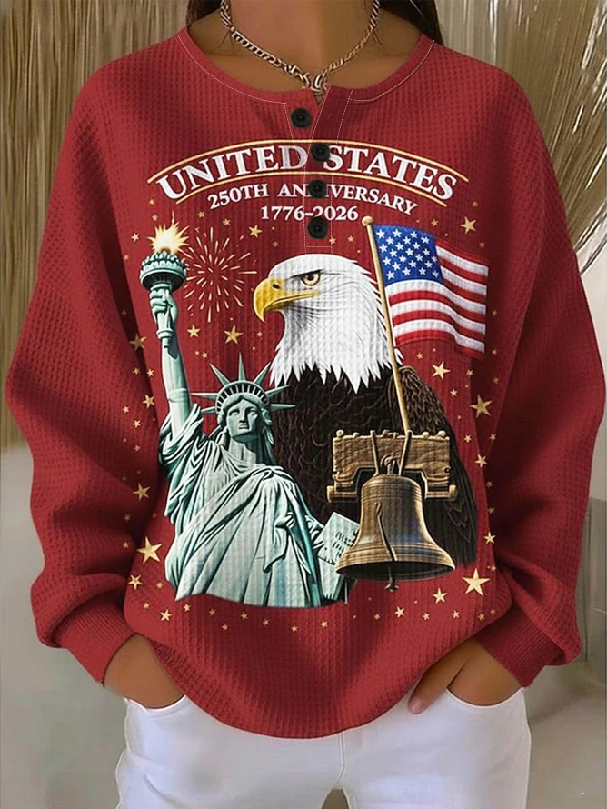 Independence Day Patriotic Long-Sleeved Sweatshirt With Front Buttons