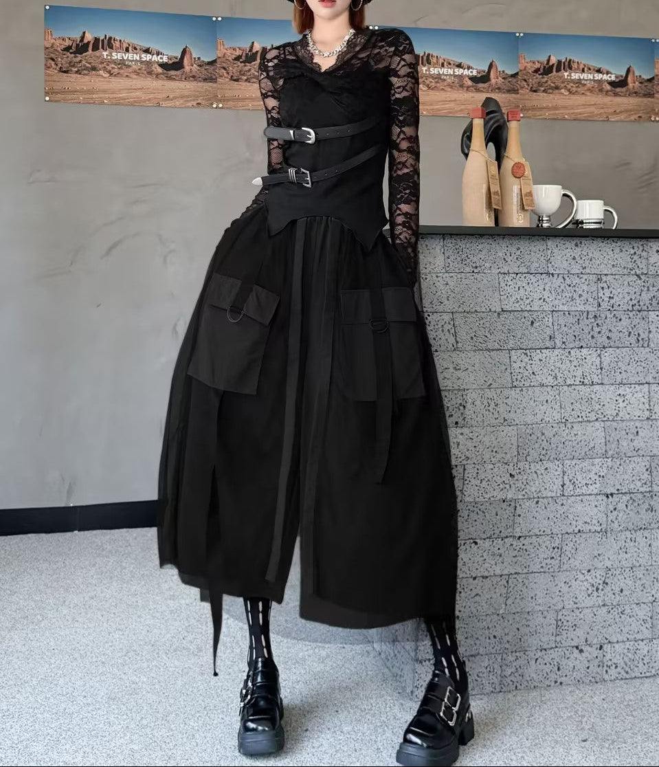 Mesh Patchwork Wide-Leg Cargo Cropped Pants | Casual Utility Summer Trousers