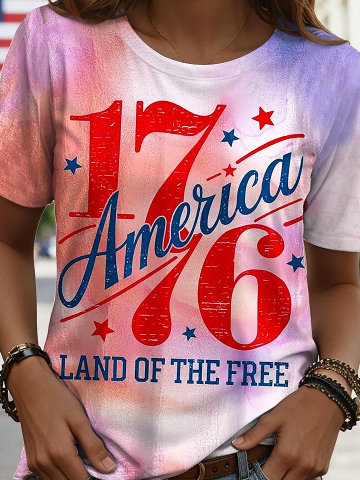 Crew Neck Casual Loose Gradient Pattern T-Shirt