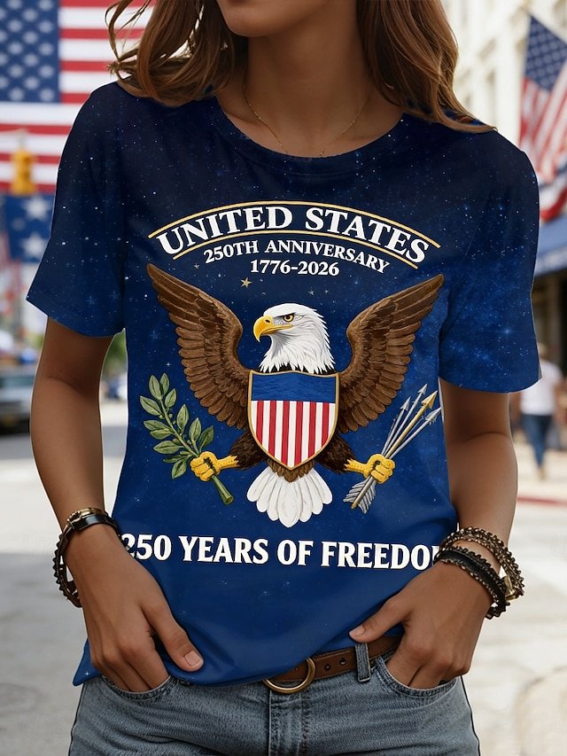 Casual Loose Crew Neck America Flag T-Shirt