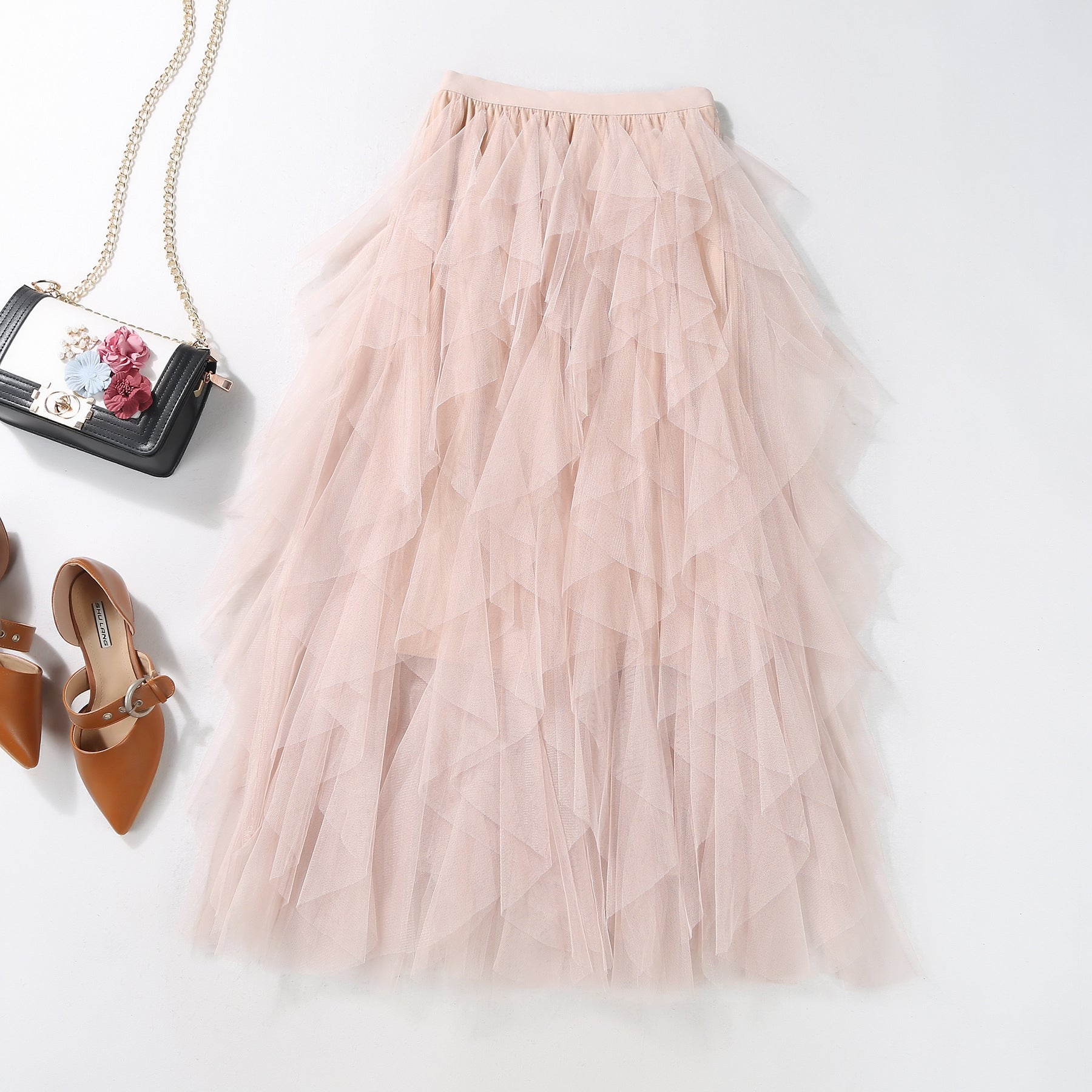 Asymmetrical Layered Mesh Midi Skirt | Romantic Tiered Cake Skirt