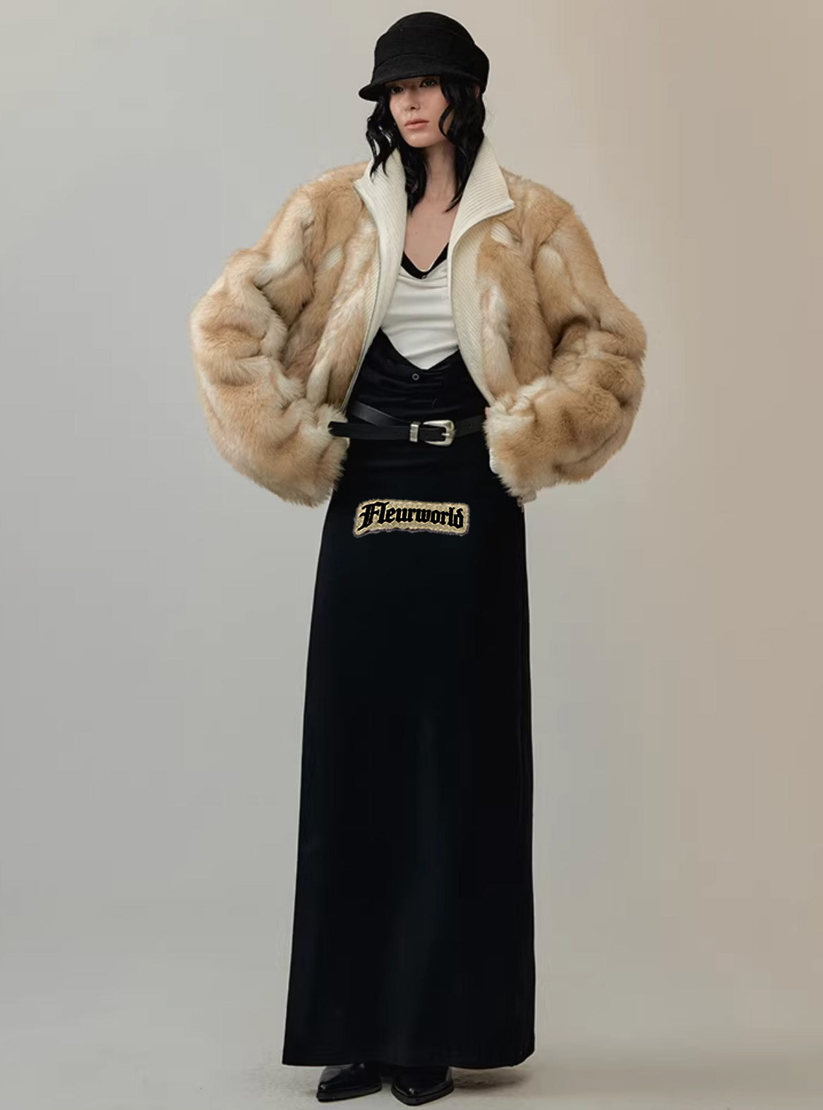 Double-Draped Neck Contrast Slit Maxi Dress