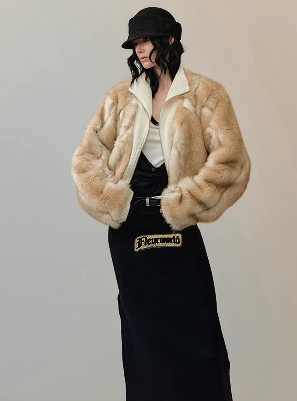 Double-Draped Neck Contrast Slit Maxi Dress