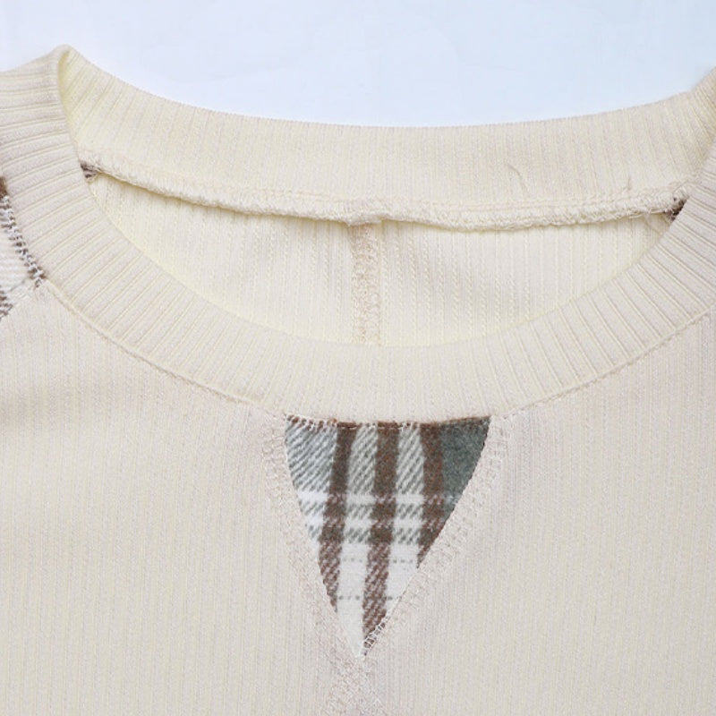 Plaid Patchwork Sleeve Pullover Top