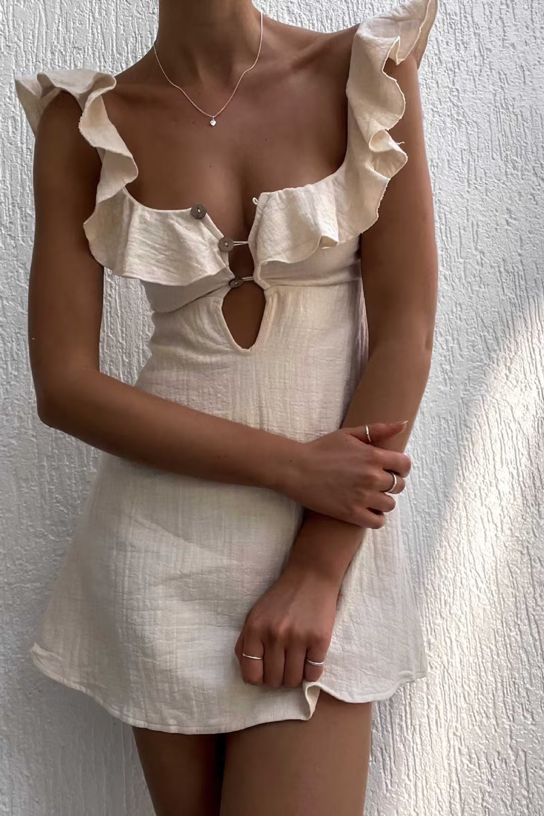 Solid Color Ruffle Slip Mini Dress | V-Neck Summer Dress