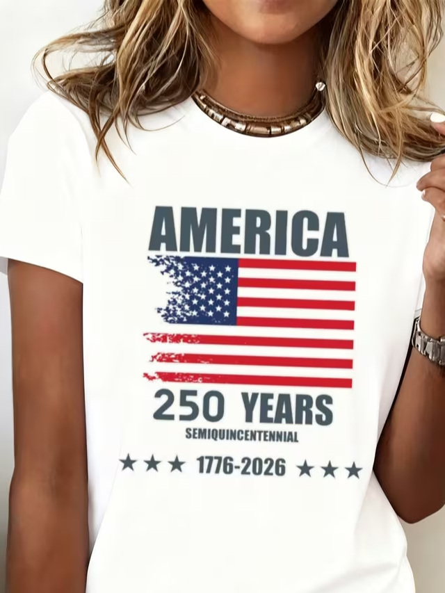 Women's 250th Anniversary Of The Founding Of the United States Short Sleeve T-shirt Summer Red Text Letters Printing Jersey Crew Neck Daily Going Out Casual Top