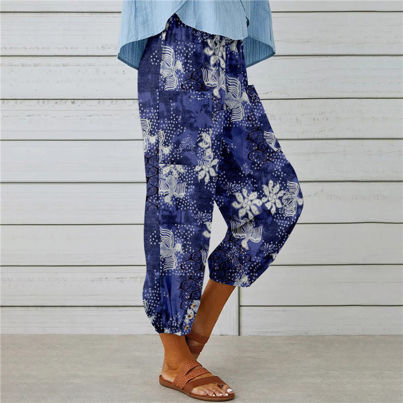 Linen Drawstring Cropped Jogger Pants | High Waist Casual Trousers