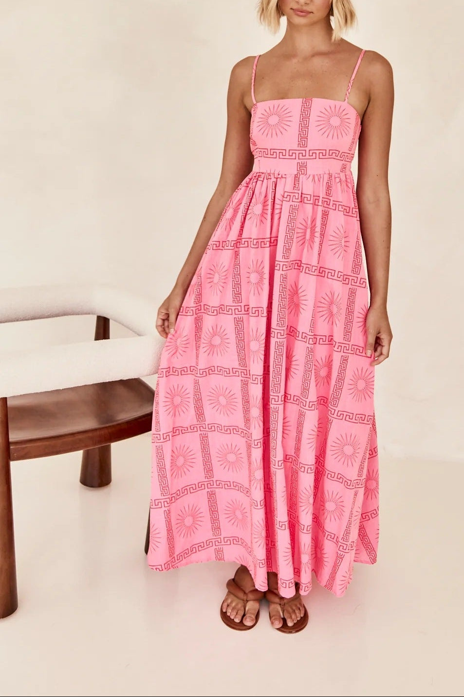 Printed Back Cut-Out Strappy Dress | Fresh Summer Vacation Boutique Dress