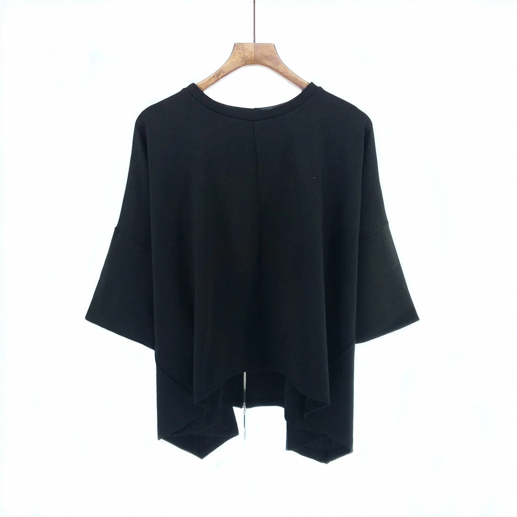 Dark Style Zip Detail Short Sleeve T-Shirt