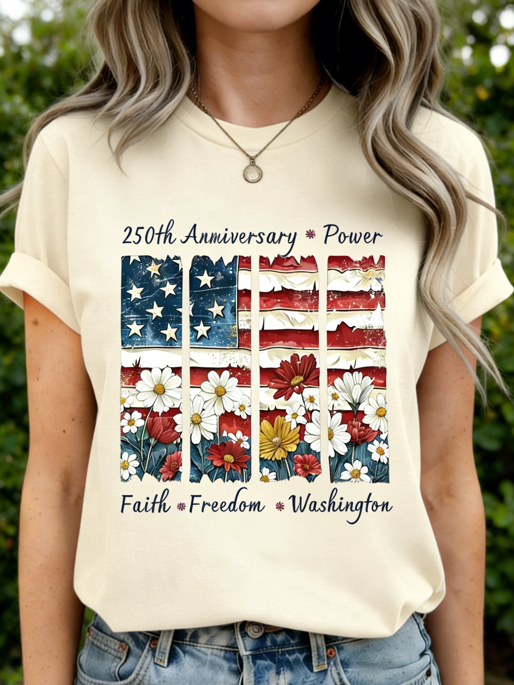 250th anniversary America Flag SLogan Casual T-Shirt