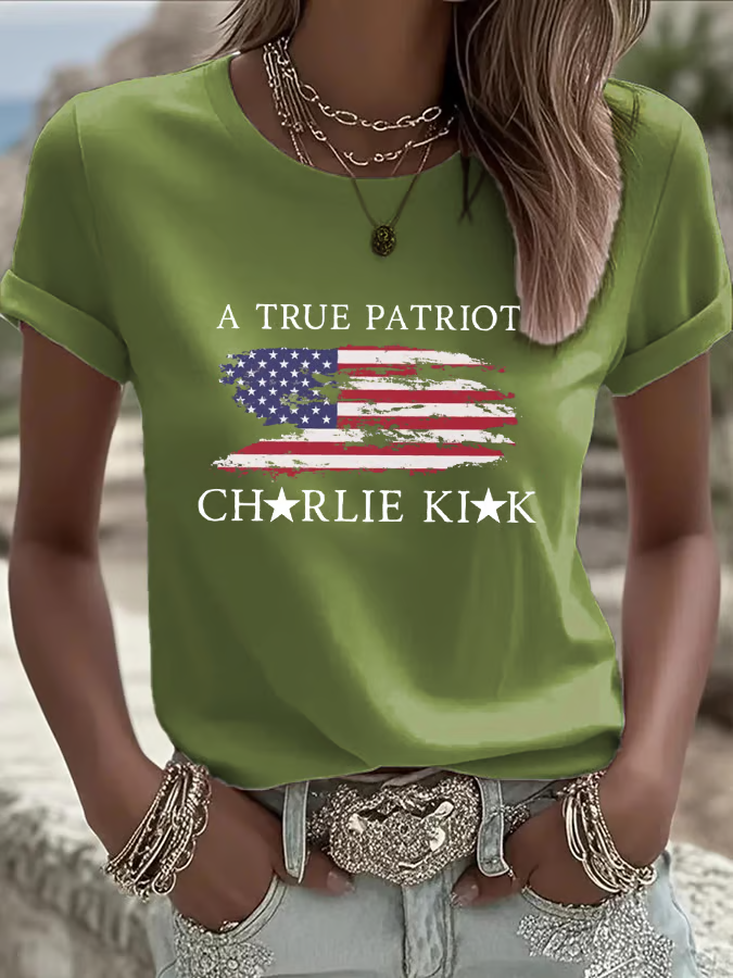 Women's Freedom American Flag Print Casual T-shirt