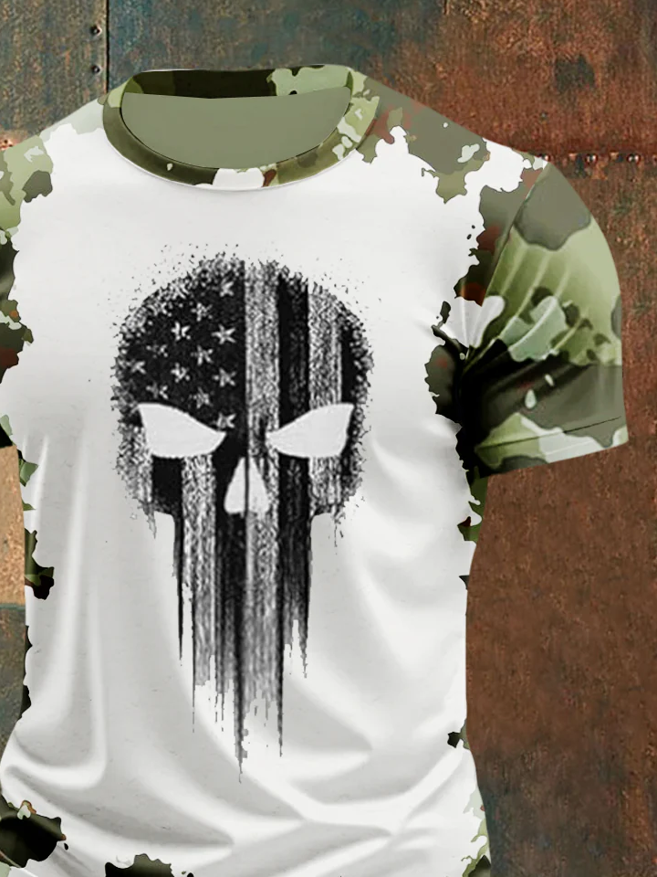 Men's Skull Camouflage Print Short Sleeve T-Shirt